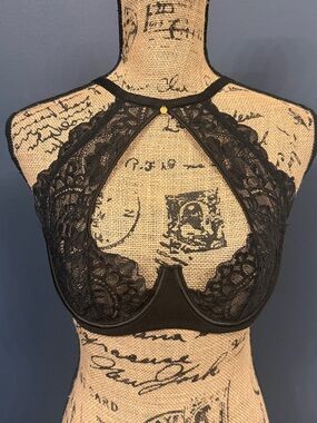 Adore Me Black Lace High-Neck Underwire Bralette 36D